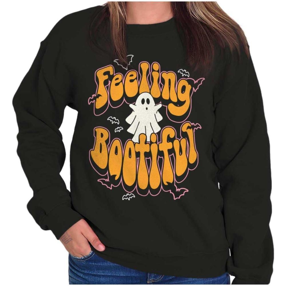 imageBrisco Brands Cute Halloween Ghost Feeling Bootiful Women Crewneck SweatshirtBlack