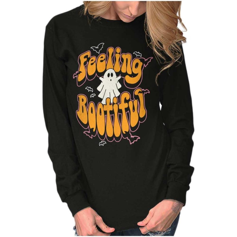 imageBrisco Brands Cute Halloween Ghost Feeling Bootiful Womens Long Sleeve T ShirtBlack