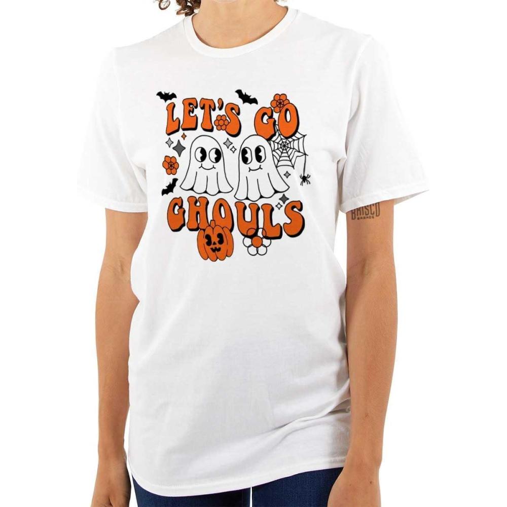 imageBrisco Brands Cute Halloween Ghosts Lets Go Ghouls Womens Graphic T Shirt TeesWhite