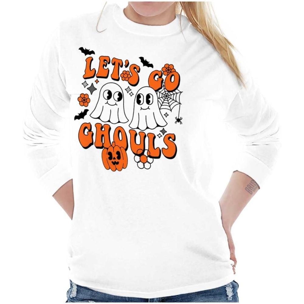 imageBrisco Brands Cute Halloween Ghosts Lets Go Ghouls Womens Long Sleeve T ShirtWhite