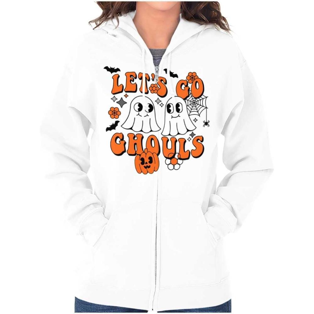 imageBrisco Brands Cute Halloween Ghosts Lets Go Ghouls Zip Hoodie Sweatshirt WomenWhite