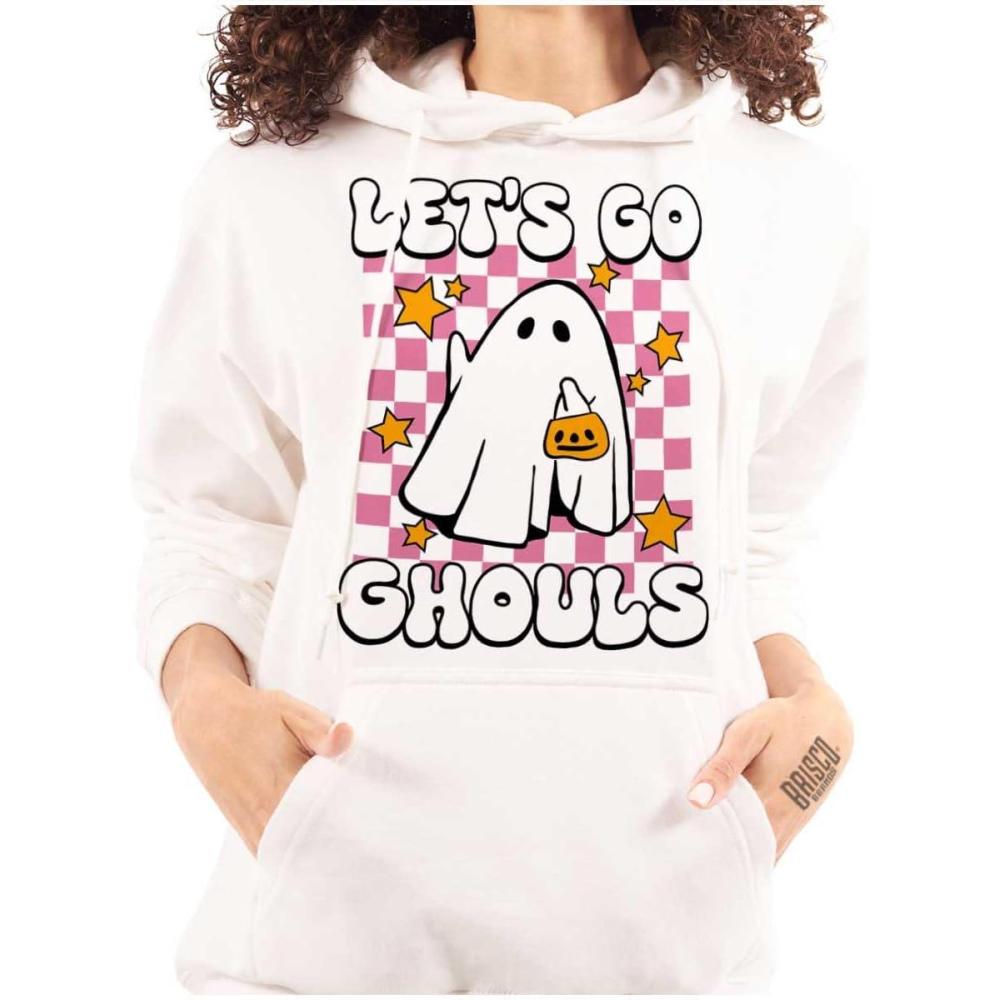 imageBrisco Brands Cute Halloween Lets Go Ghouls Ghost Hoodie Sweatshirt WomenWhite