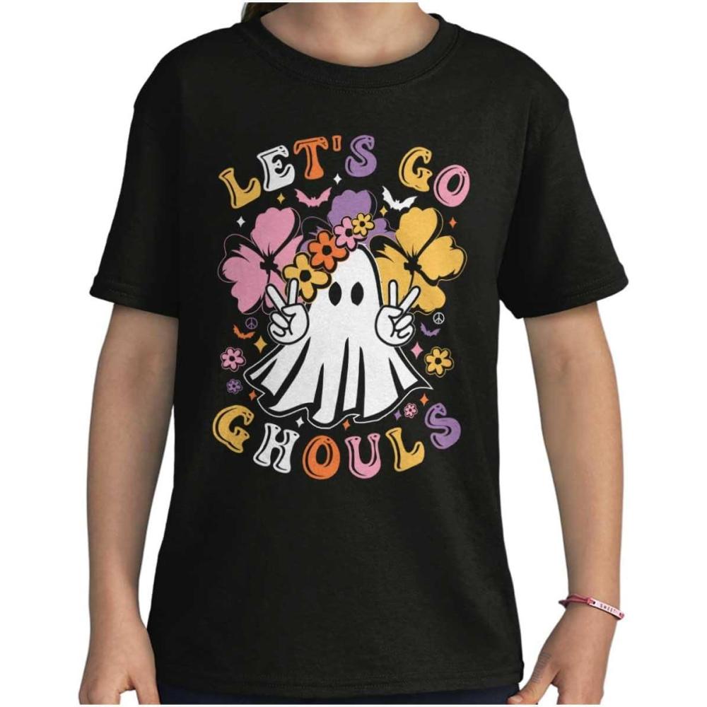 imageBrisco Brands Cute Hippie Ghost Lets Go Ghouls Girls Kids T Shirt TeesBlack