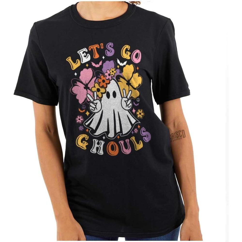 imageBrisco Brands Cute Hippie Ghost Lets Go Ghouls Womens Graphic T Shirt TeesBlack