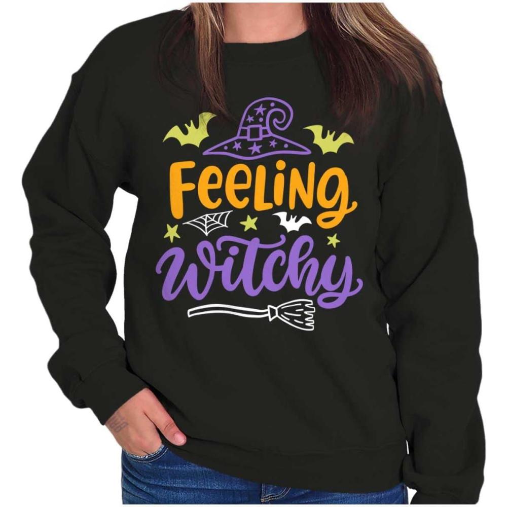 imageBrisco Brands Cute Spooky Halloween Feeling Witchy Women Crewneck SweatshirtBlack