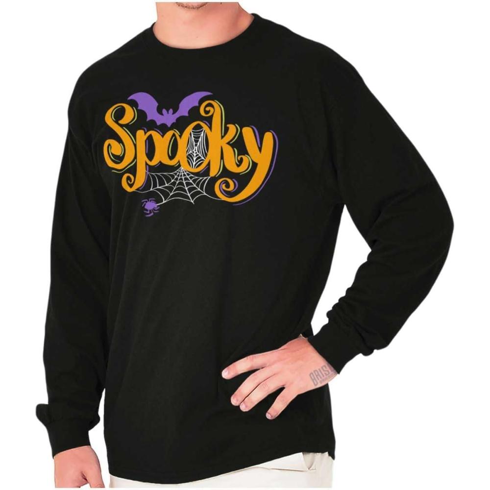 imageBrisco Brands Cute Spooky Halloween Spider Web Long Sleeve Tshirt Men WomenBlack