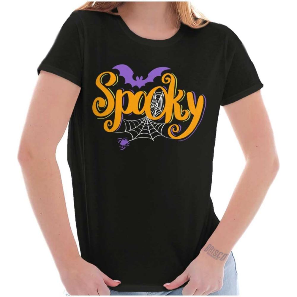 imageBrisco Brands Cute Spooky Halloween Spider Web Womens Slim Fit Graphic TeeBlack