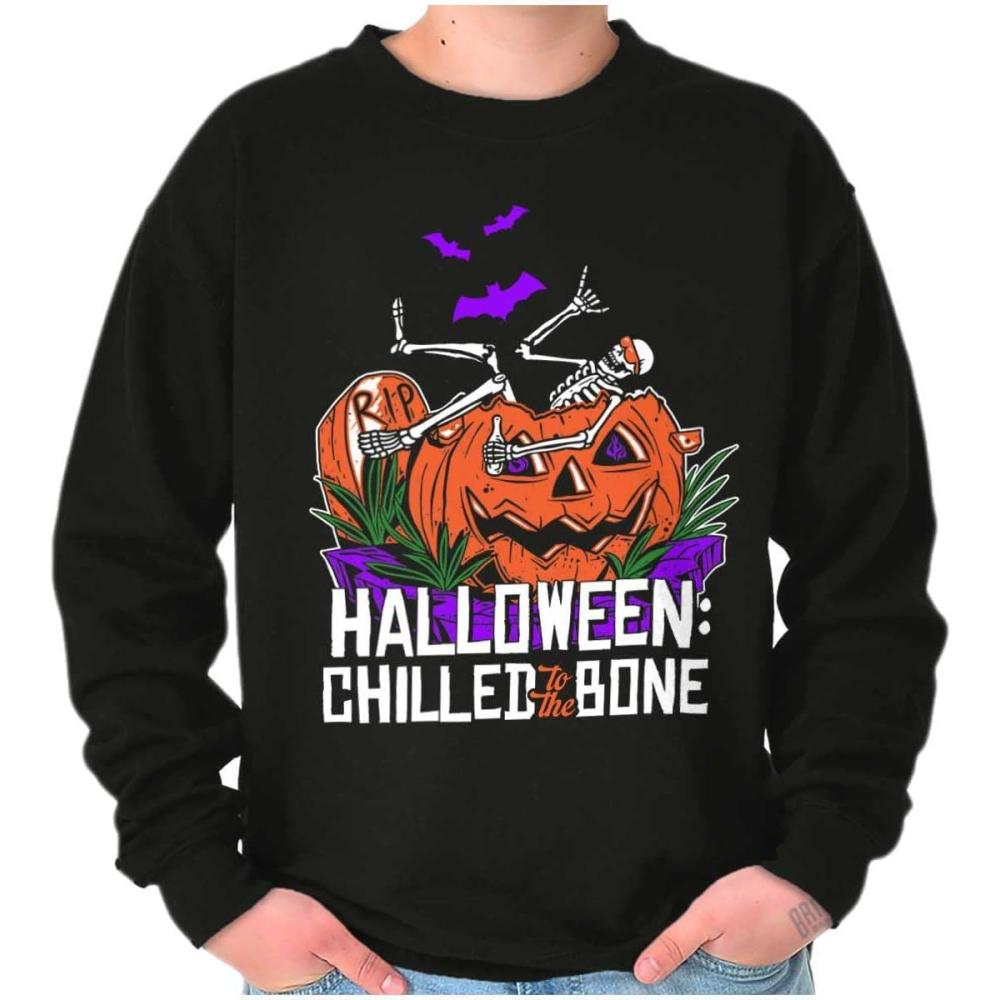 imageBrisco Brands Funny Halloween Chilled to the Bone Sweatshirt for Men or WomenBlack