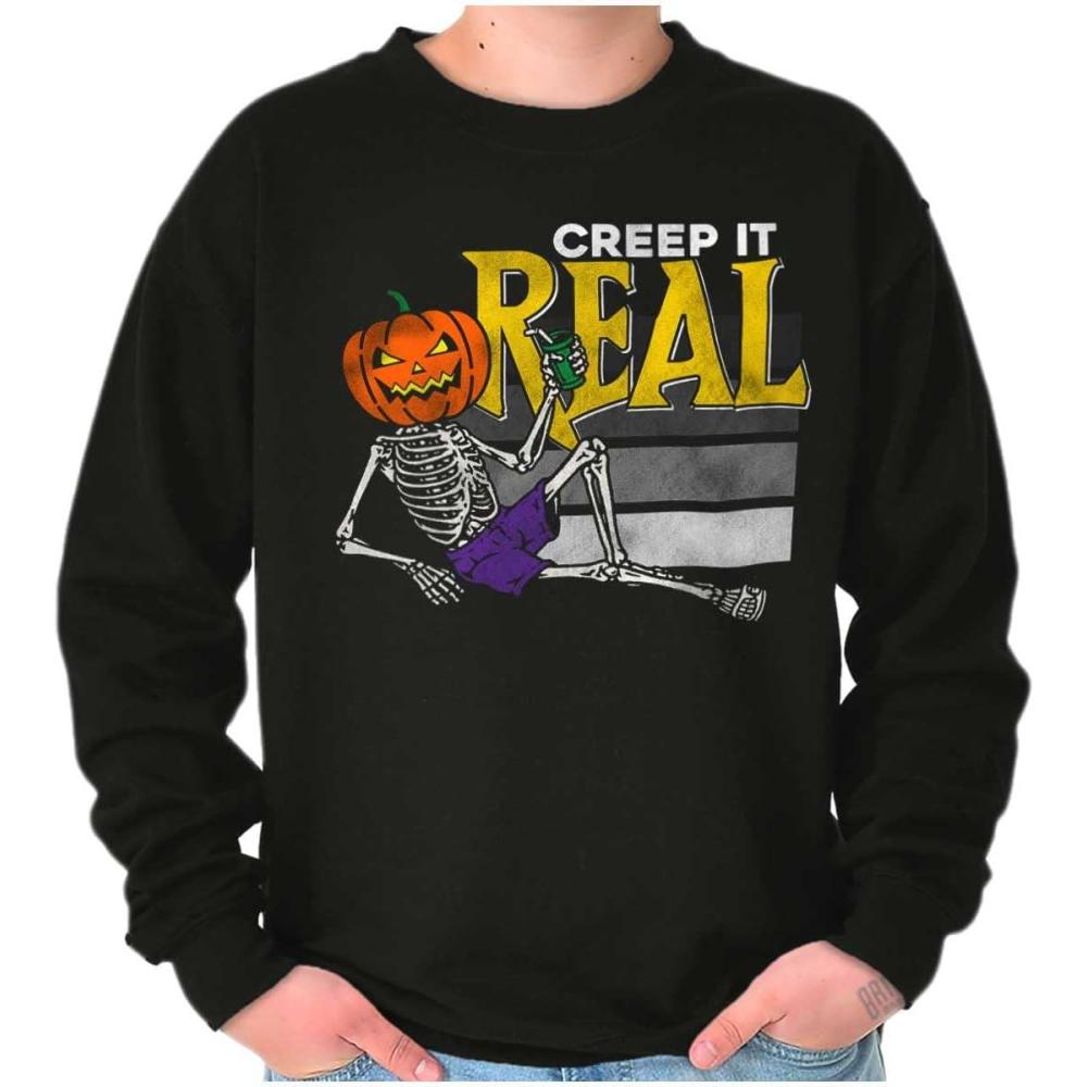 imageBrisco Brands Funny Halloween Creep It Real Joke Sweatshirt for Men or WomenBlack