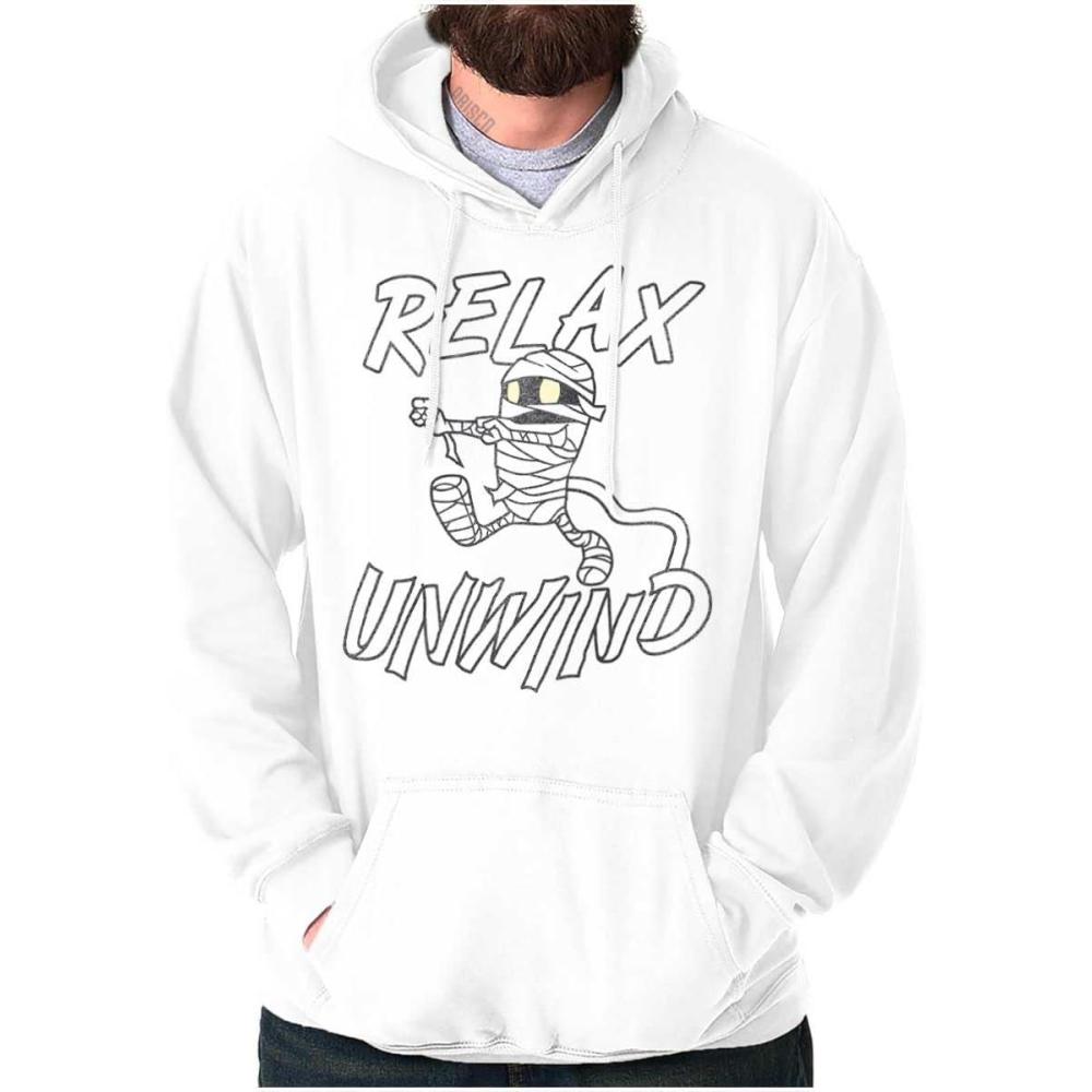 imageBrisco Brands Funny Halloween Mummy Relax Unwind Hoodie Sweatshirt Women MenWhite