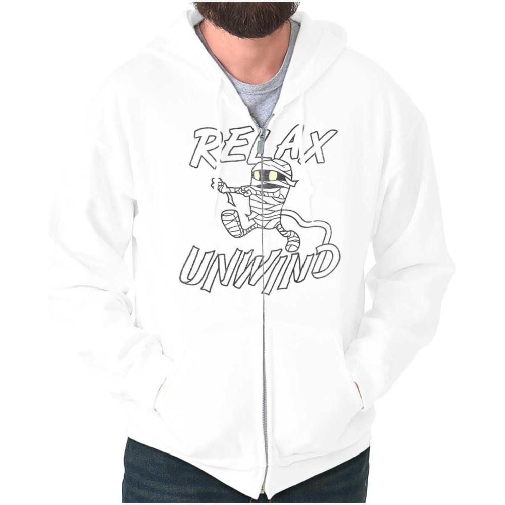 imageBrisco Brands Funny Halloween Mummy Relax Unwind Zip Up Hoodie Mens WomensWhite