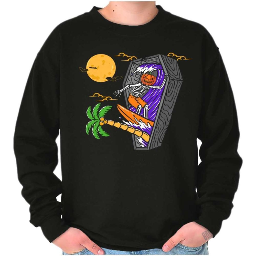 imageBrisco Brands Funny Halloween Surfing Skeleton Sweatshirt for Men or WomenBlack