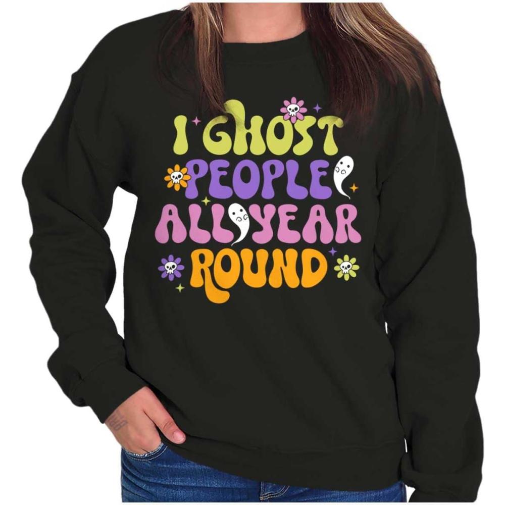 imageBrisco Brands Funny I Ghost People All Year Round Women Crewneck SweatshirtBlack