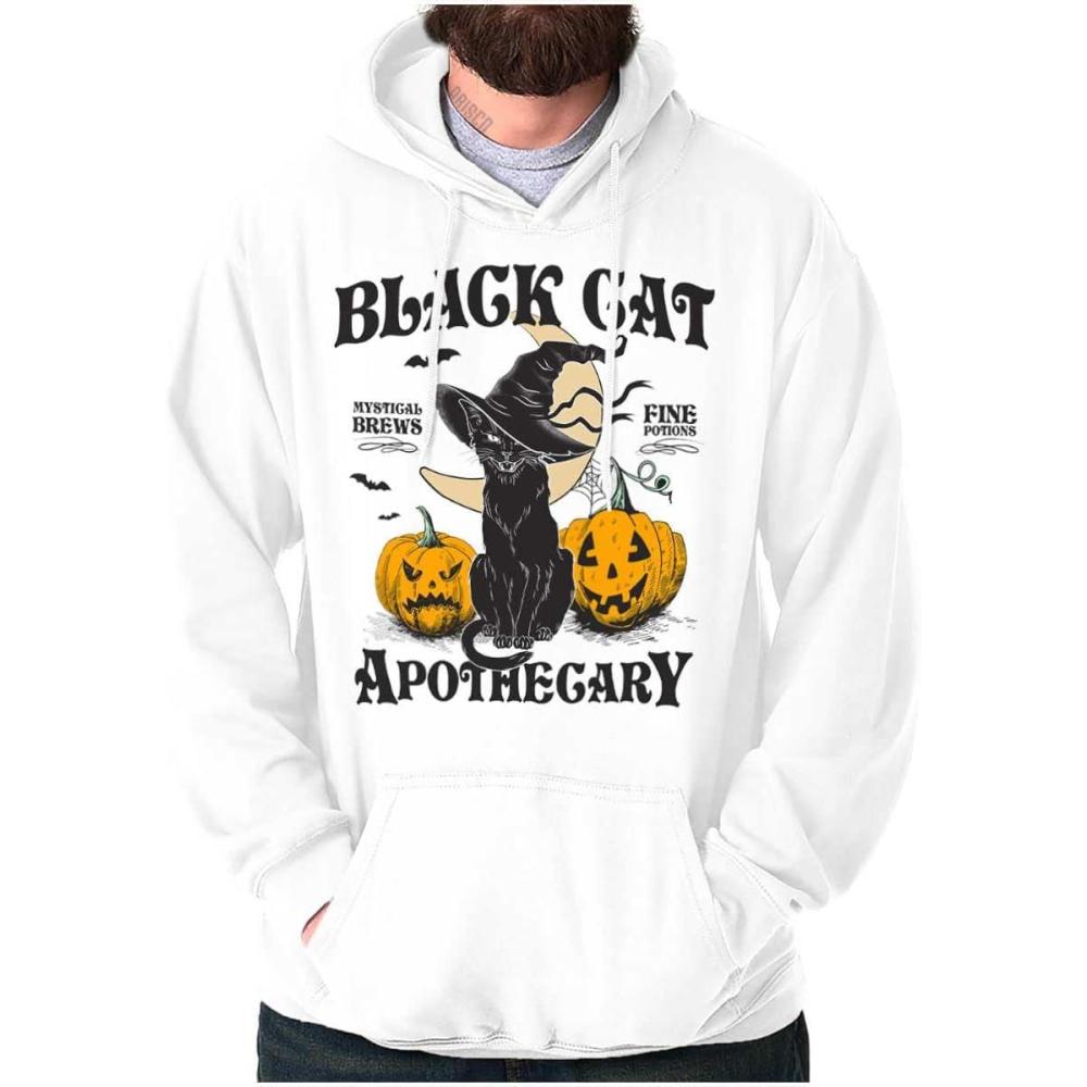 imageBrisco Brands Halloween Black Cat Apothecary Hoodie Sweatshirt Women MenWhite