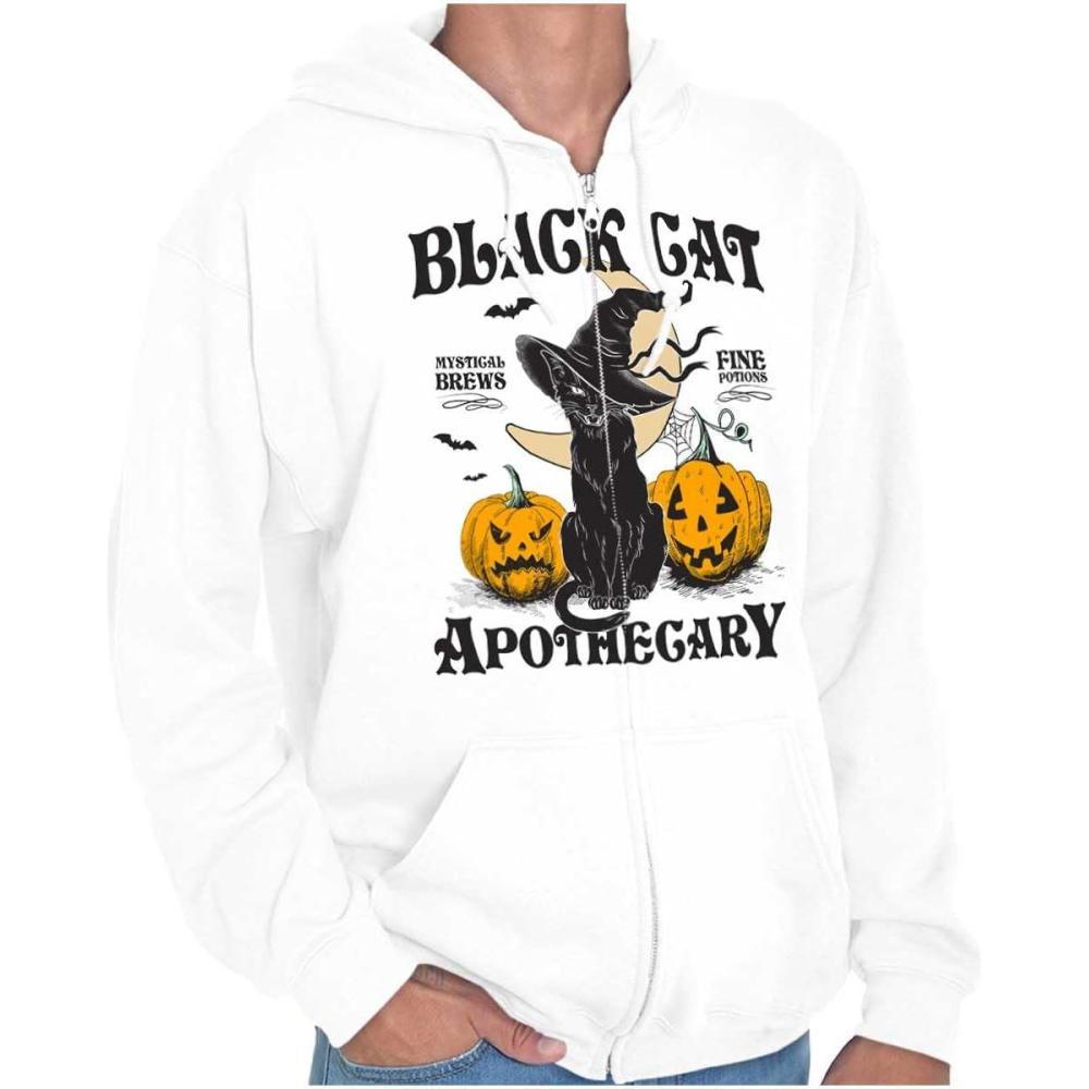 imageBrisco Brands Halloween Black Cat Apothecary Zip Up Hoodie Mens WomensWhite