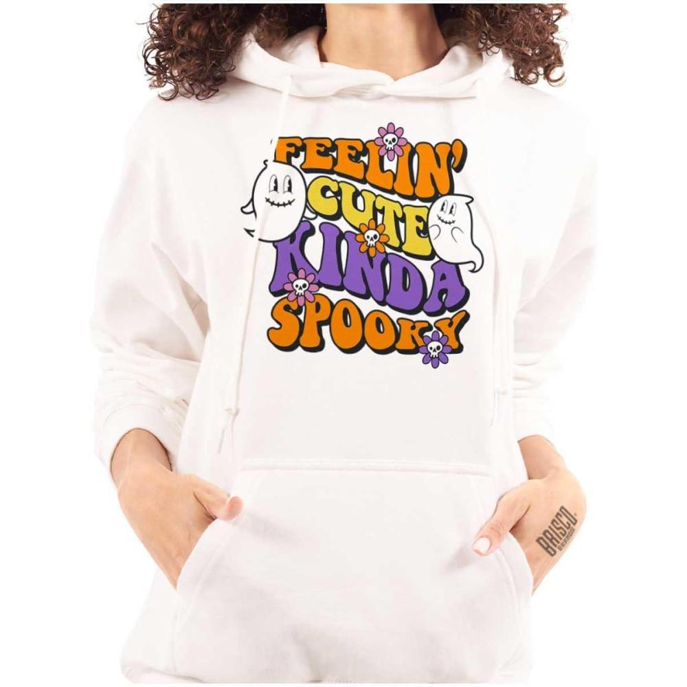 imageBrisco Brands Halloween Feelin Cute Kinda Spooky Hoodie Sweatshirt WomenWhite