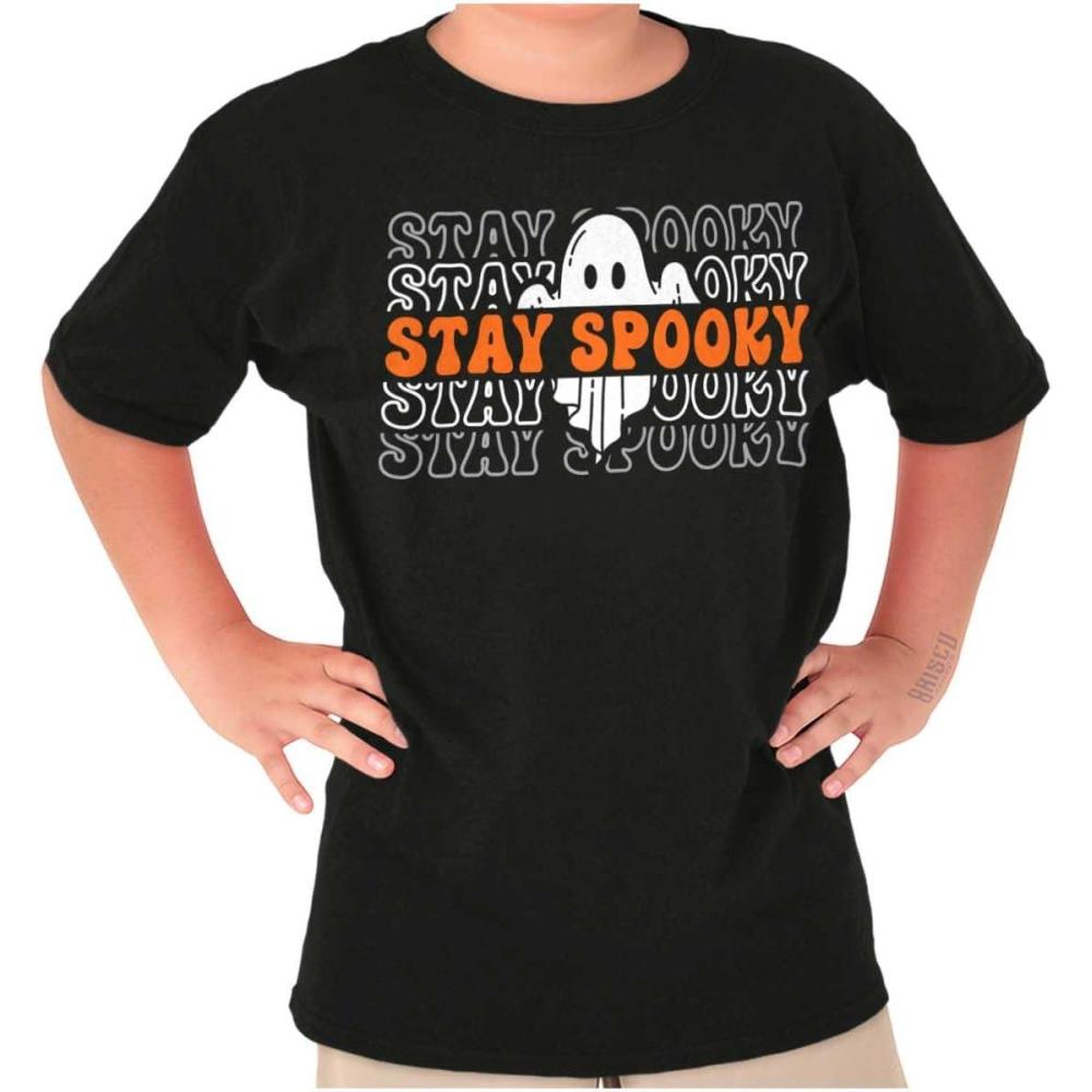 imageBrisco Brands Halloween Ghost Stay Spooky Gradient Crewneck T Shirts Boy GirlBlack