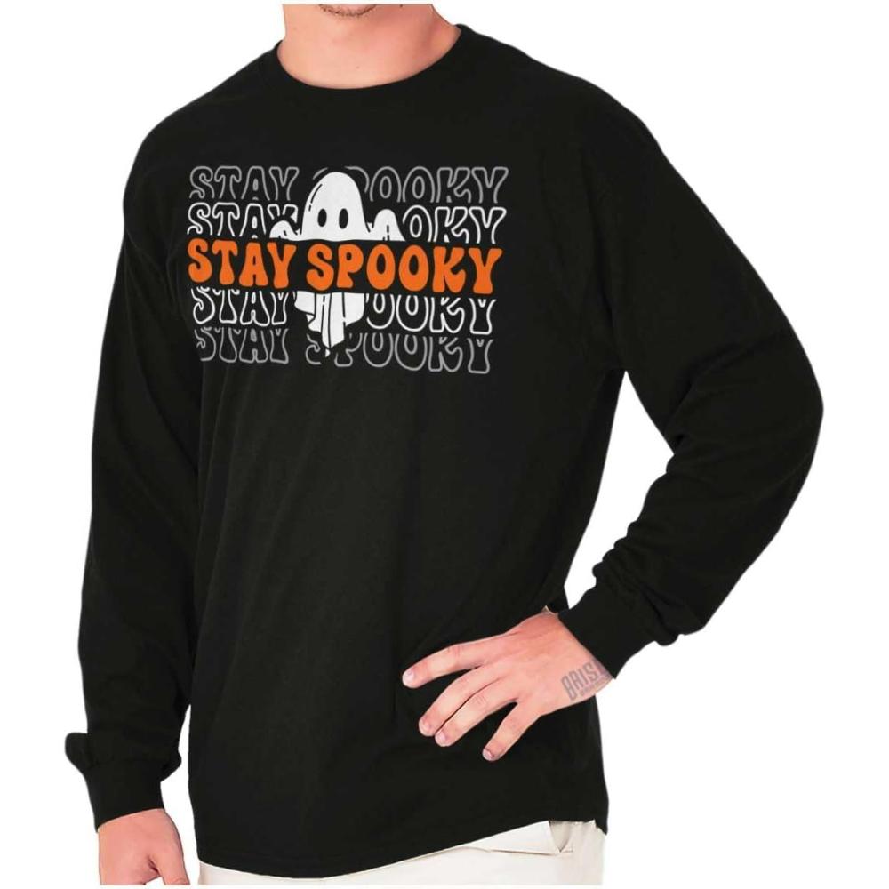 imageBrisco Brands Halloween Ghost Stay Spooky Gradient Long Sleeve Tshirt Men WomenBlack