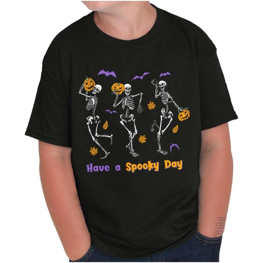 imageBrisco Brands Halloween Have A Spooky Day Skeletons Crewneck T Shirts Boy GirlBlack