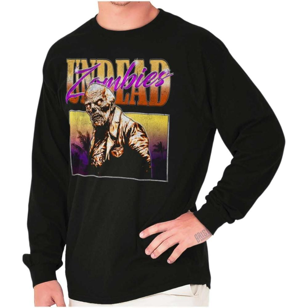imageBrisco Brands Halloween Horror Undead Zombie Long Sleeve Tshirt Men WomenBlack