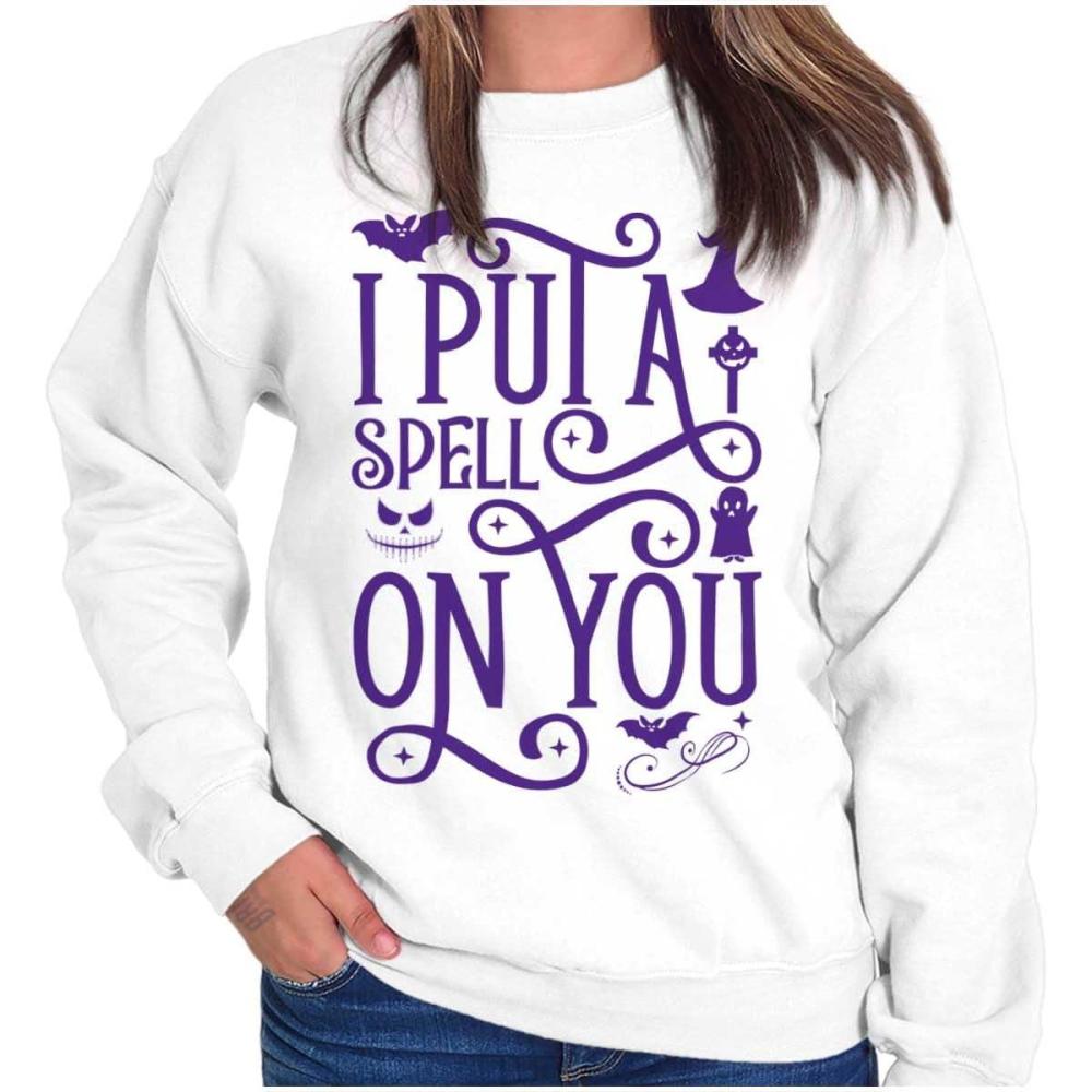 imageBrisco Brands Halloween I Put A Spell On You Witch Women Crewneck SweatshirtWhite