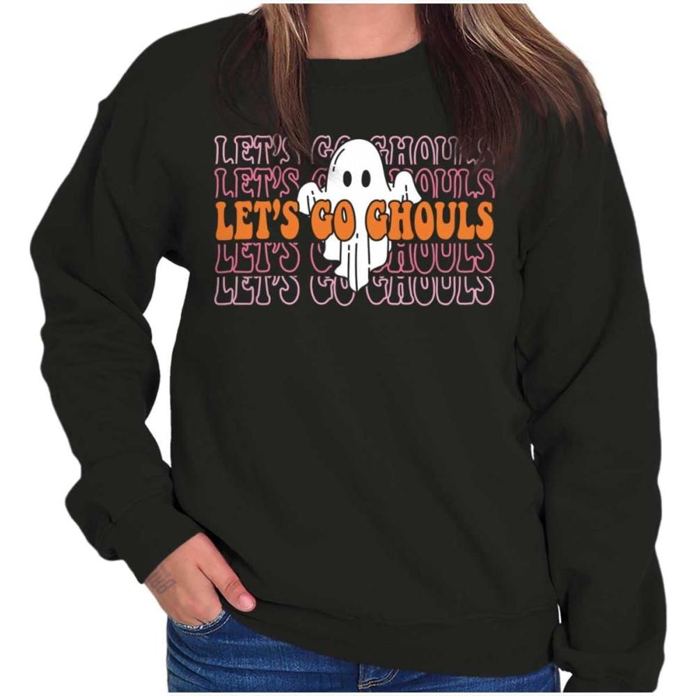 imageBrisco Brands Halloween Lets Go Ghouls Ghost Women Crewneck SweatshirtBlack