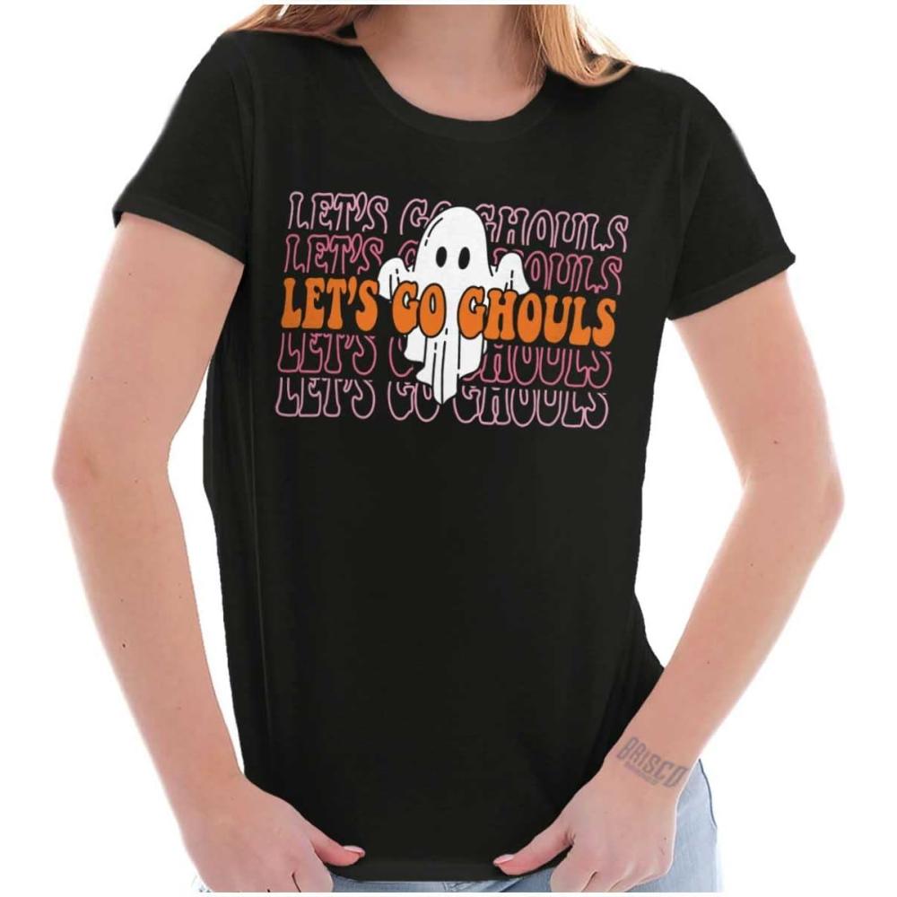 imageBrisco Brands Halloween Lets Go Ghouls Ghost Womens Slim Fit Graphic TeeBlack