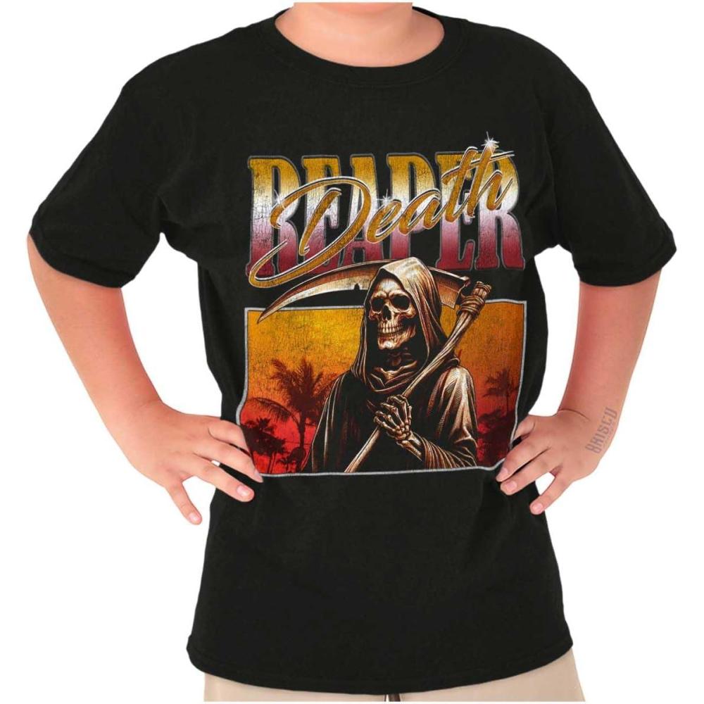 imageBrisco Brands Halloween Monster Reaper of Death Crewneck T Shirts Boy GirlBlack
