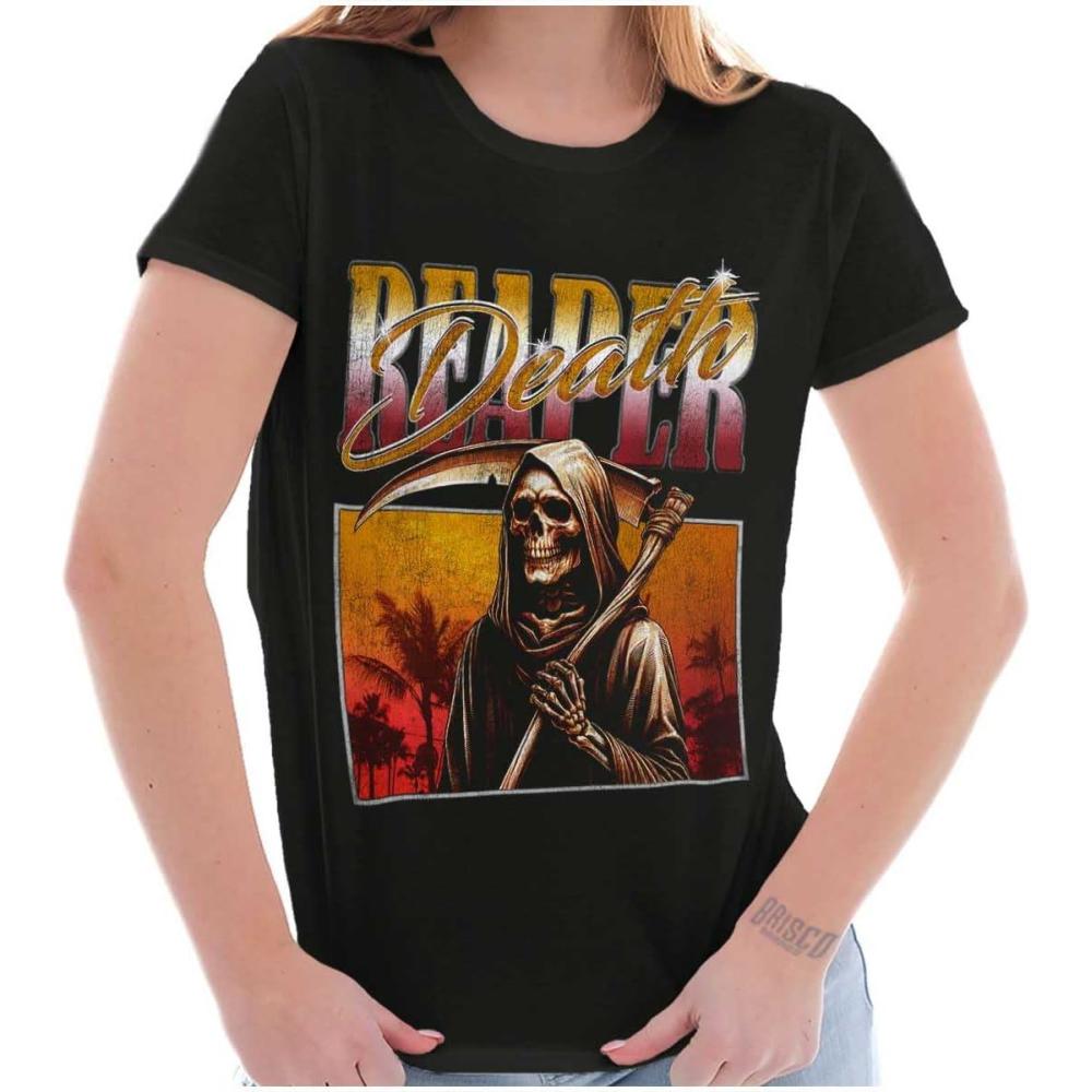 imageBrisco Brands Halloween Monster Reaper of Death Womens Slim Fit Graphic TeeBlack