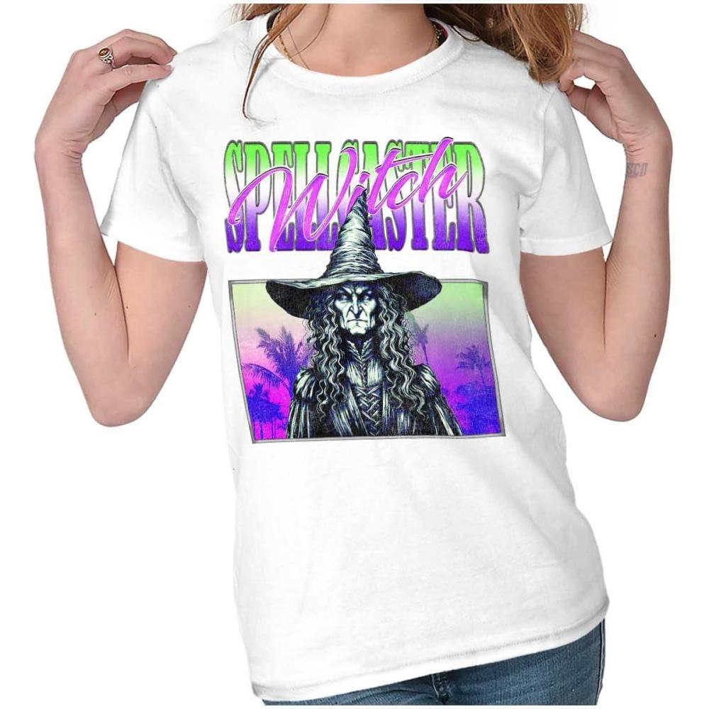 imageBrisco Brands Halloween Monster Spell Caster Witch Womens Slim Fit Graphic TeeWhite