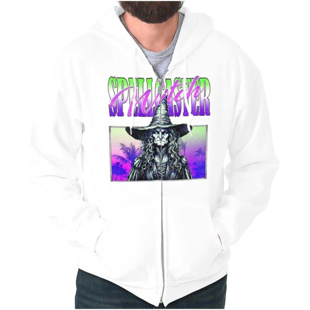 imageBrisco Brands Halloween Monster Spell Caster Witch Zip Up Hoodie Mens WomensWhite