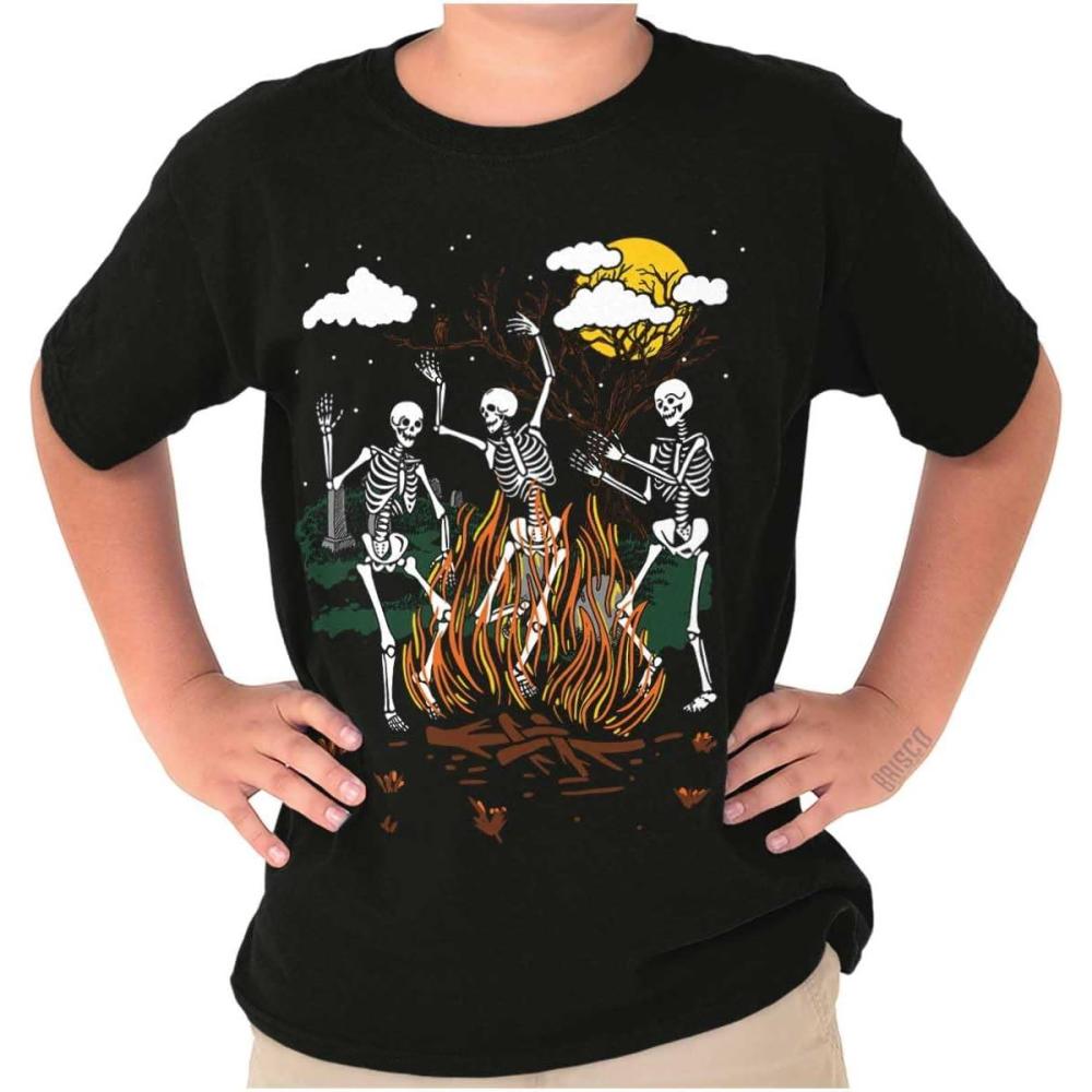 imageBrisco Brands Halloween Spooky Dancing Skeletons Crewneck T Shirts Boy GirlBlack