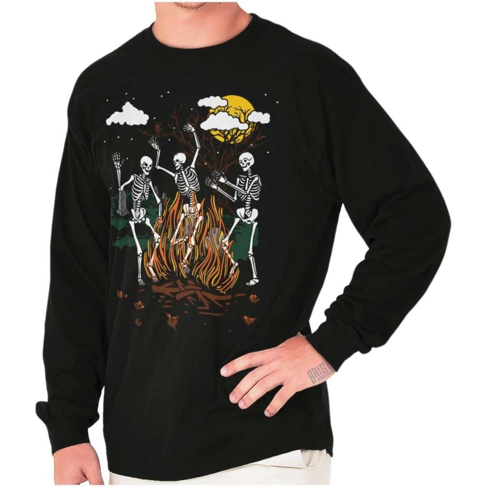 imageBrisco Brands Halloween Spooky Dancing Skeletons Long Sleeve Tshirt Men WomenBlack
