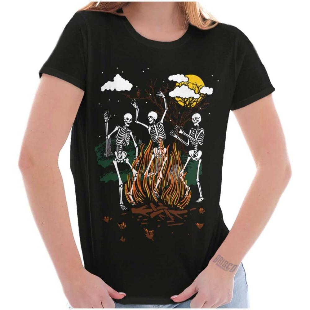 imageBrisco Brands Halloween Spooky Dancing Skeletons Womens Slim Fit Graphic TeeBlack