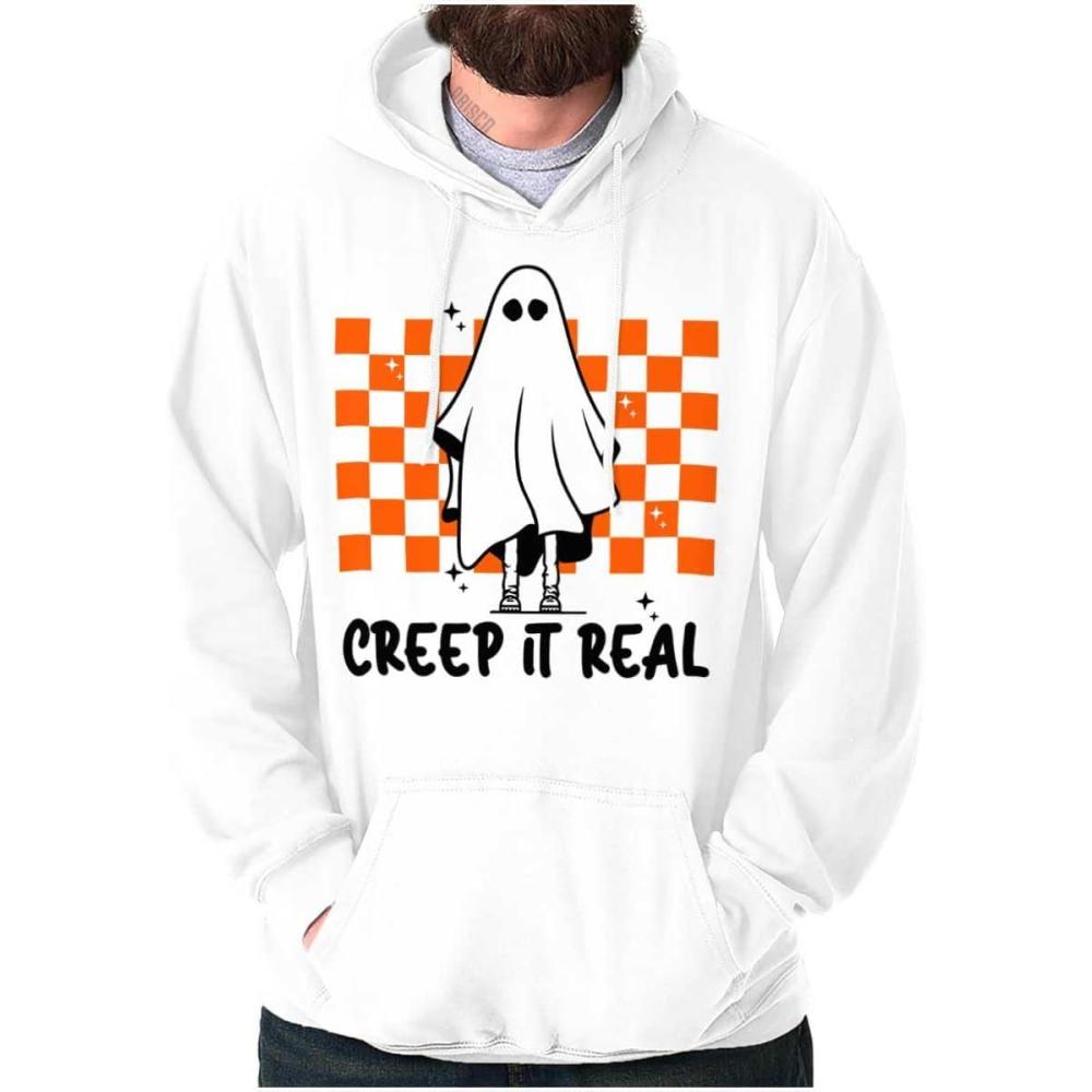 imageBrisco Brands Halloween Spooky Ghost Creep It Real Hoodie Sweatshirt Women MenWhite