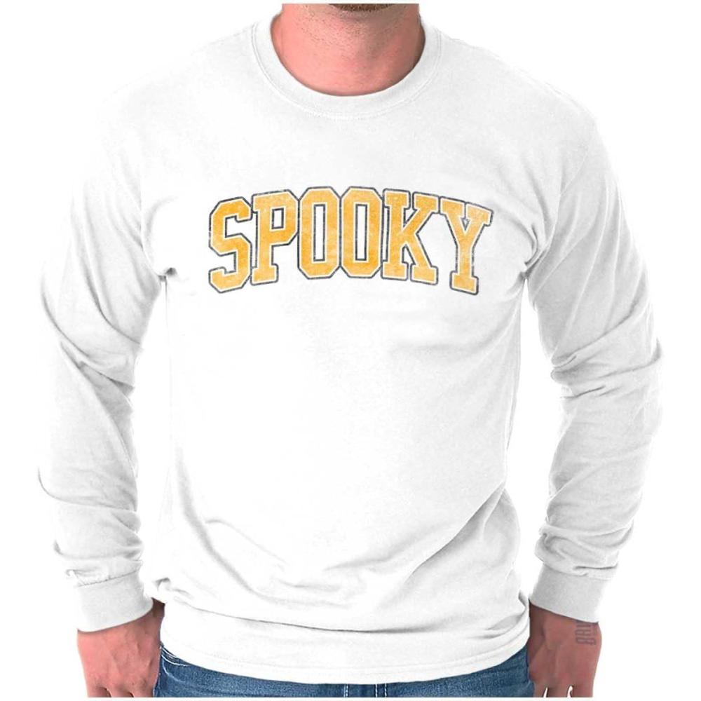 imageBrisco Brands Halloween Spooky Trick or Treat Long Sleeve Tshirt Men WomenWhite
