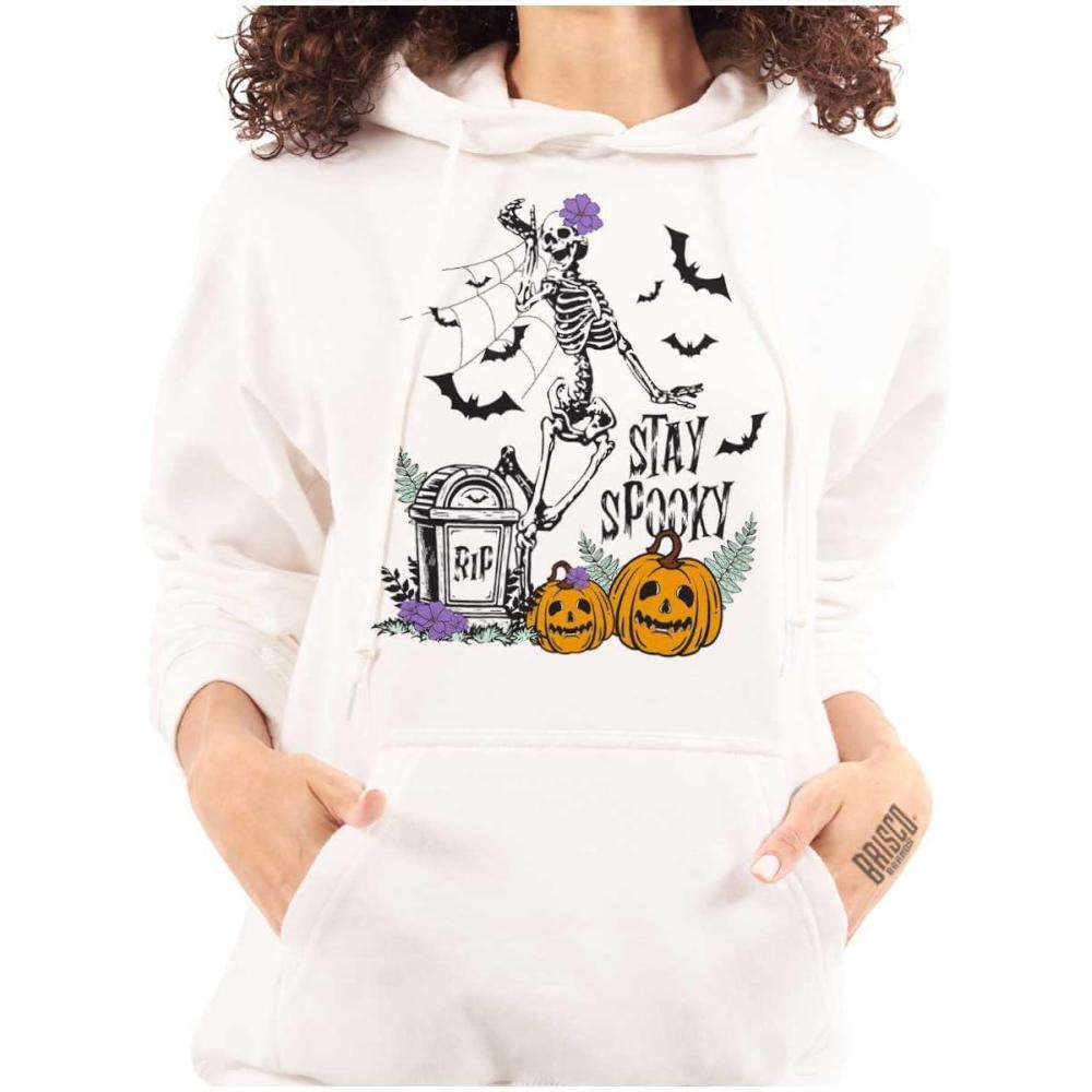 imageBrisco Brands Halloween Stay Spooky Skeleton Hoodie Sweatshirt WomenWhite