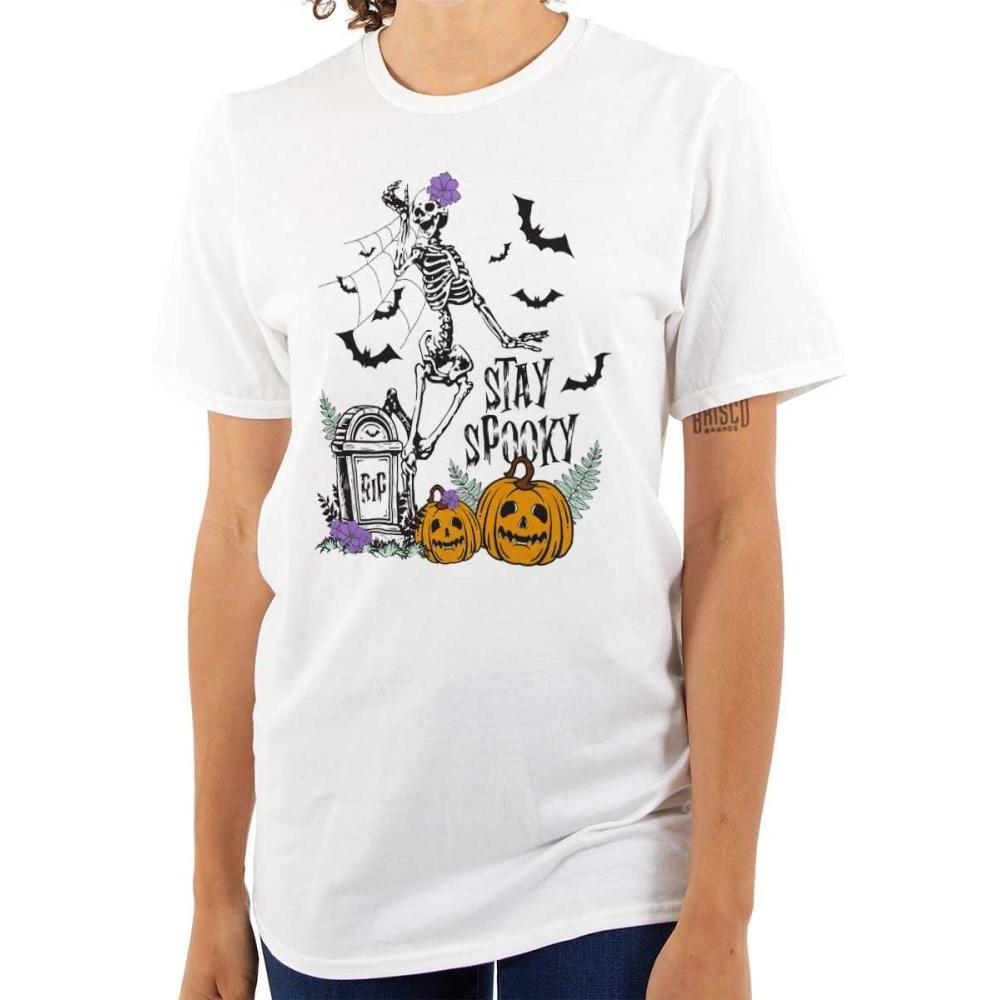 imageBrisco Brands Halloween Stay Spooky Skeleton Womens Graphic T Shirt TeesWhite