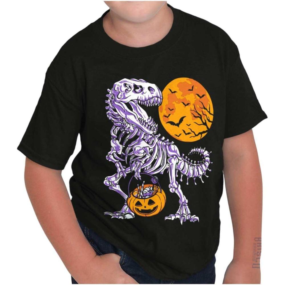 imageBrisco Brands Halloween Trick or Treat Dino Bones Crewneck T Shirts Boy GirlBlack