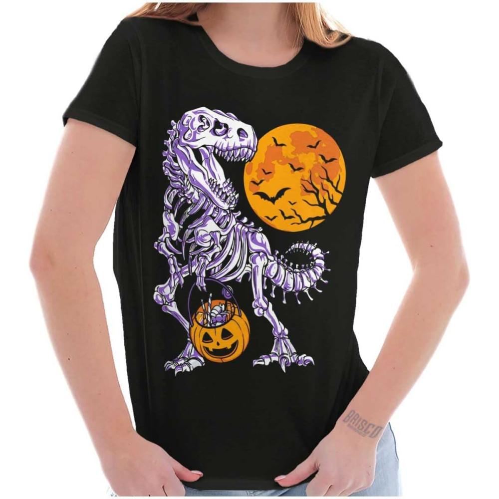 imageBrisco Brands Halloween Trick or Treat Dino Bones Womens Slim Fit Graphic TeeBlack
