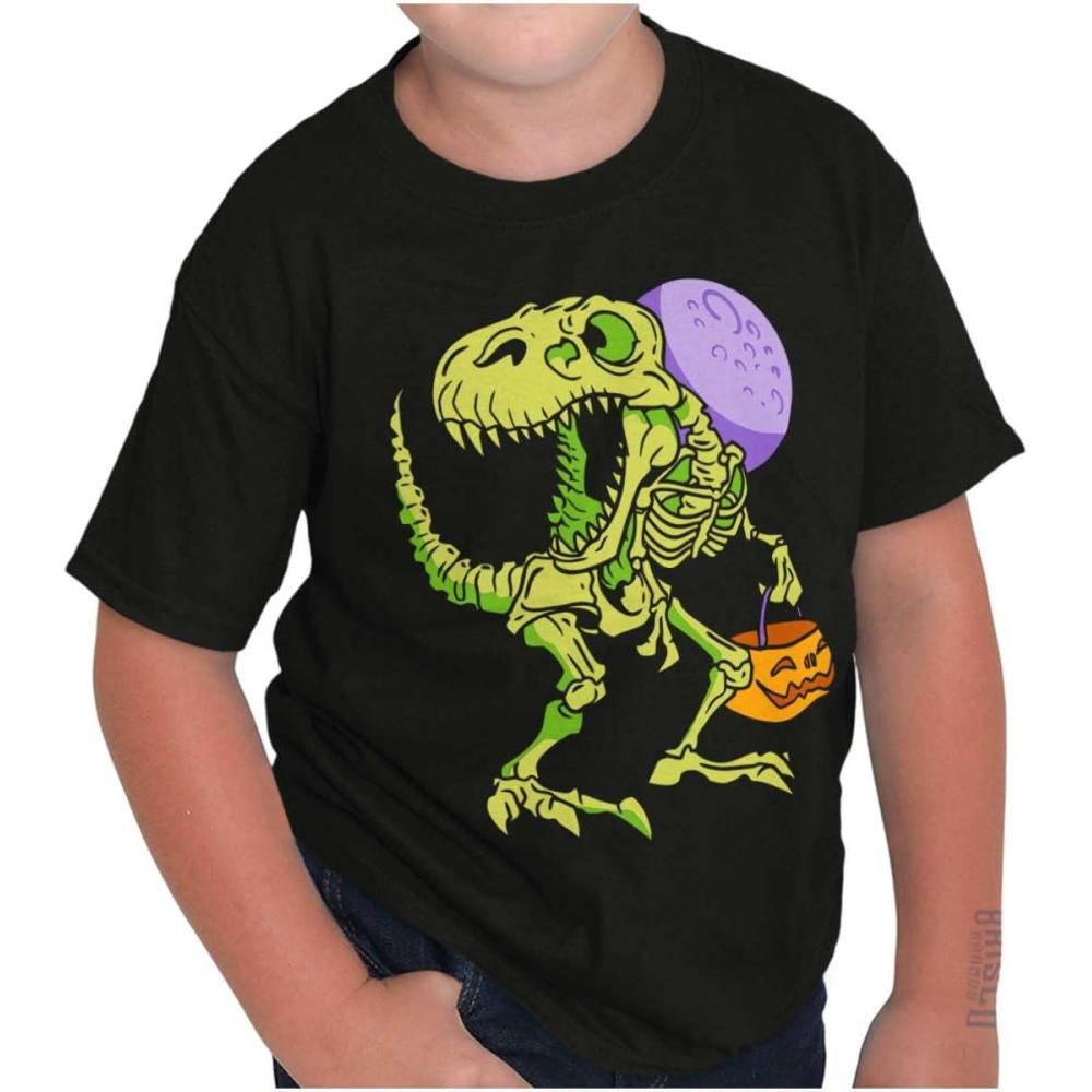 imageBrisco Brands Spooky Halloween Dinosaur Skeleton Crewneck T Shirts Boy GirlBlack