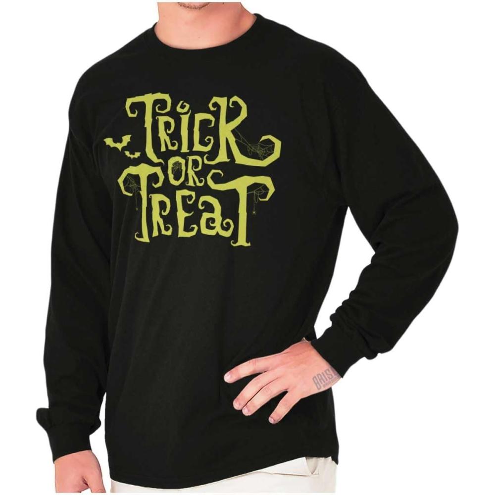 imageBrisco Brands Spooky Halloween Trick or Treat Long Sleeve Tshirt Men WomenBlack