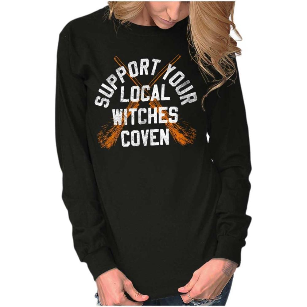 imageBrisco Brands Support Your Local Witches Coven Womens Long Sleeve T ShirtBlack
