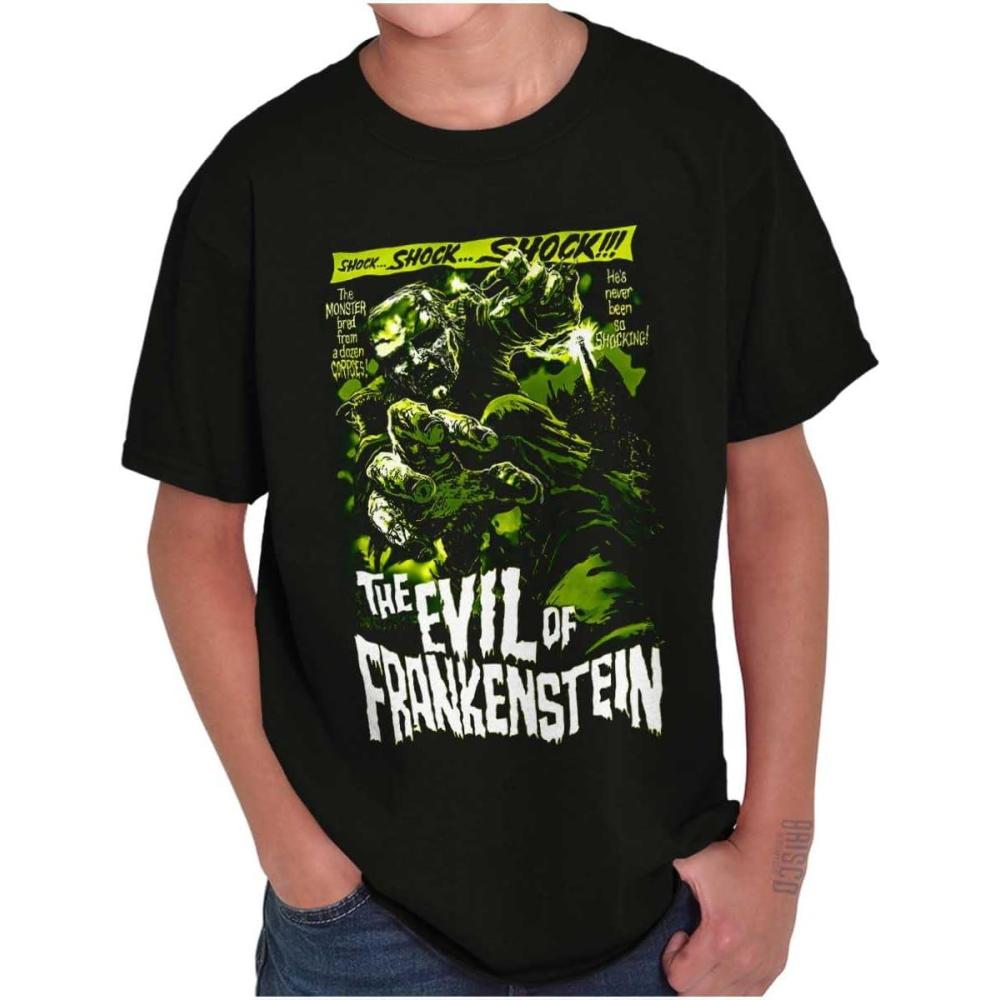 imageBrisco Brands The Evil of Frankenstein Movie Poster Crewneck T Shirts Boy GirlBlack