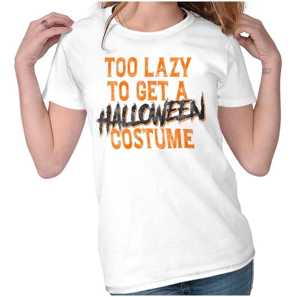 imageBrisco Brands Too Lazy to Get A Halloween Costume Womens Slim Fit Graphic TeeWhite