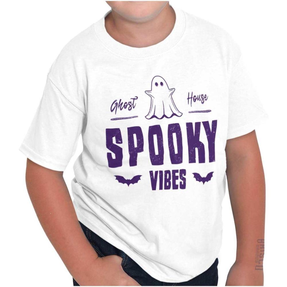 imageCool Halloween Ghost Spooky Vibes Crewneck T Shirts Boy GirlWhite
