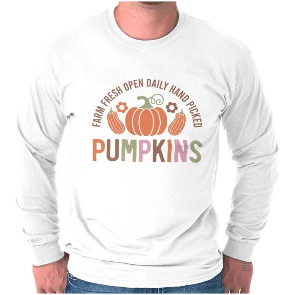 imageCute Fall Autumn Farm Fresh Pumpkins Long Sleeve Tshirt Men WomenWhite