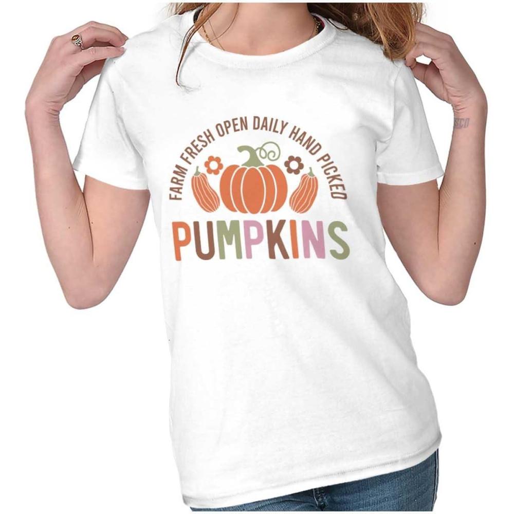 imageCute Fall Autumn Farm Fresh Pumpkins Womens Slim Fit Graphic TeeWhite