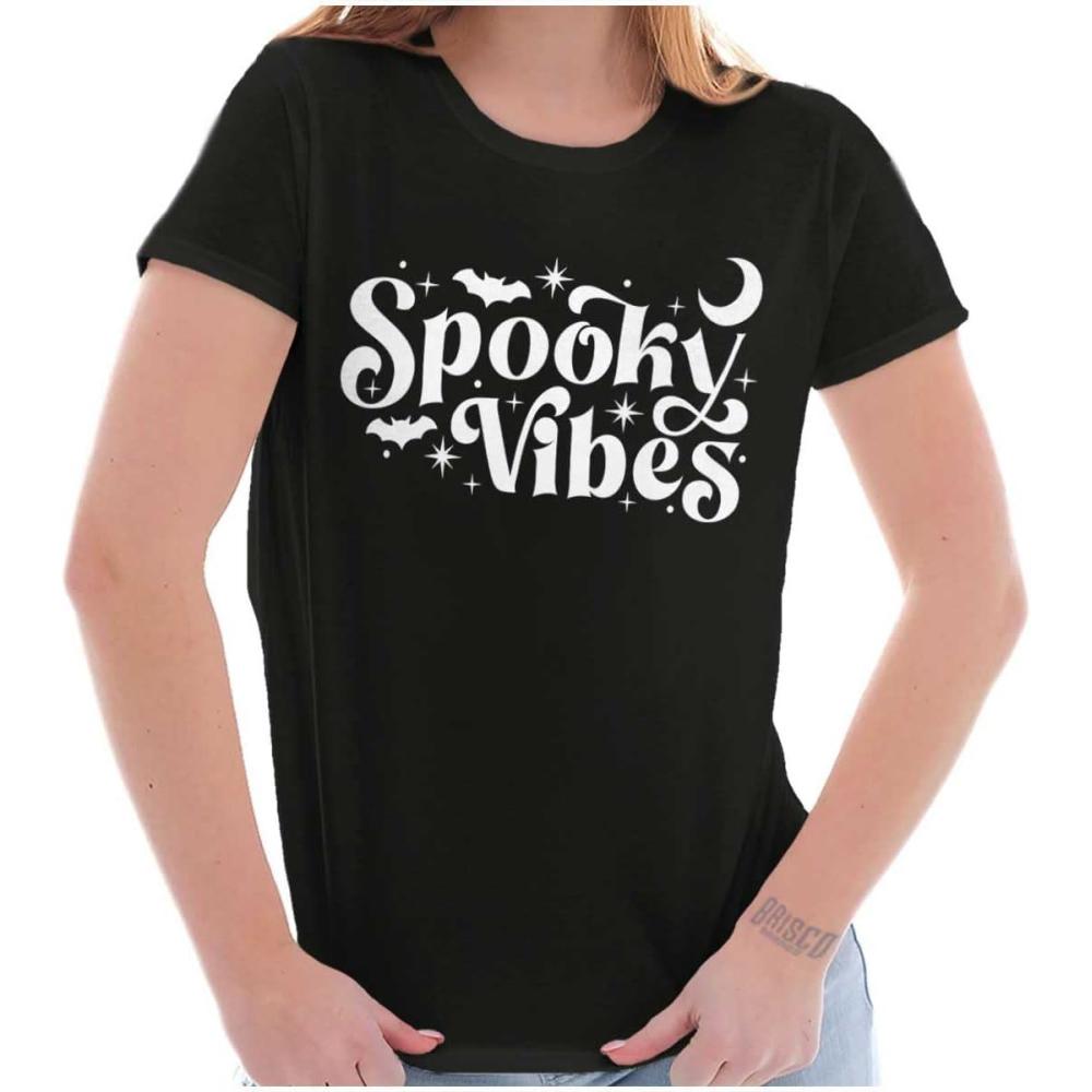 imageCute Halloween Witchy Spooky Vibes Womens Slim Fit Graphic TeeBlack