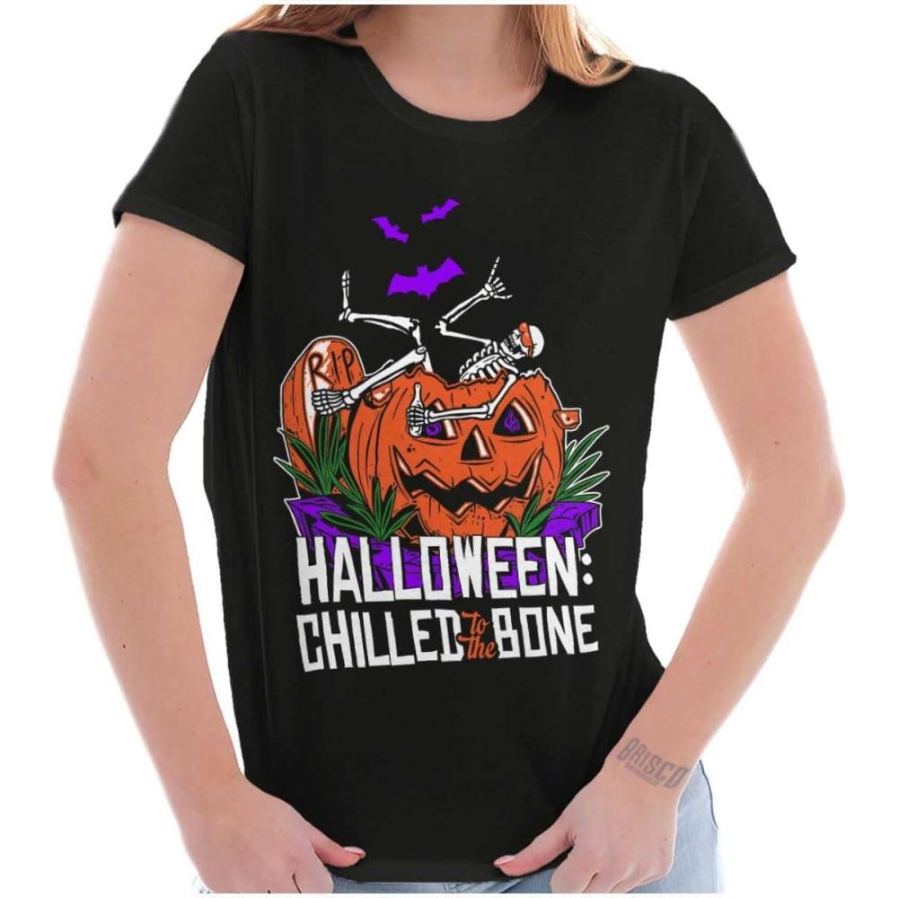 imageFunny Halloween Chilled to The Bone Womens Slim Fit Graphic TeeBlack